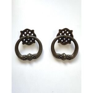 Vintage Bronze Ring Pull Handles - Ornate Basket Weave - Set of 2
